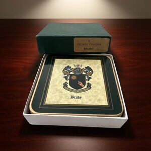 Vintage Irish Family Crest Heraldic Coaster Set Of 6 "Brady" Made in Ireland